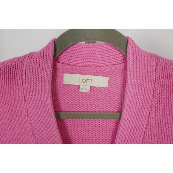 Loft XS Pink Chunk Button Down Grandpa Style Cardigan Front Pockets Ribbed Cuffs - Picture 3 of 5